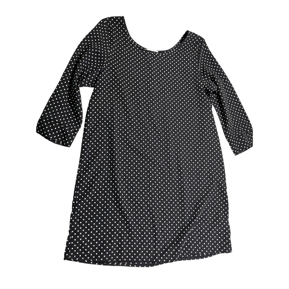 Everly Medium Black Cream Polka Dot Shift Dress 3/4 Sleeve Made in USA